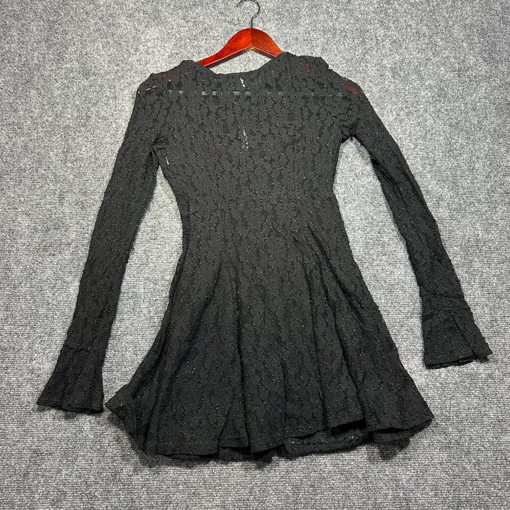 Free People Dress Womens XS Black Lace Aline Lined Bell Cuff Sleeve NEW Skater - Picture 7 of 8